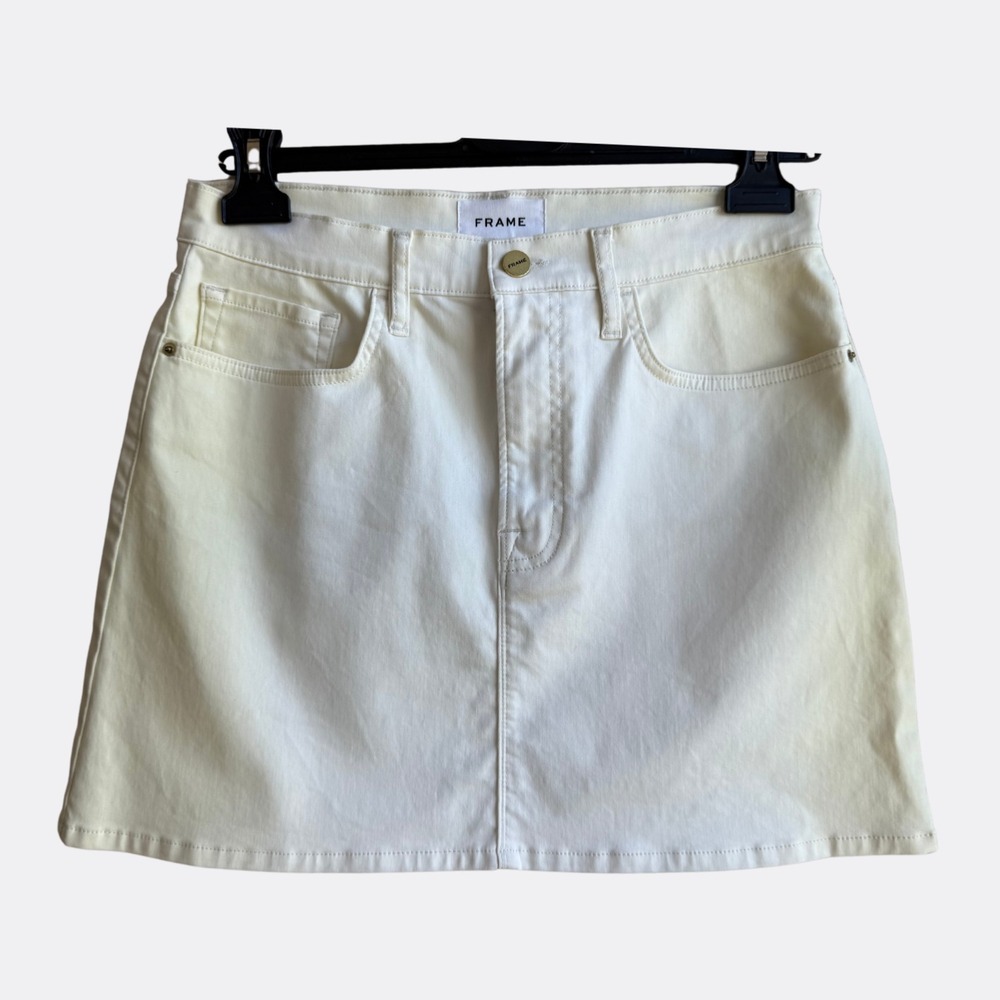 Frame Mini Skirt Women's Size 28 Ivory White Ombre Coated Cotton Blend Zip Fly P